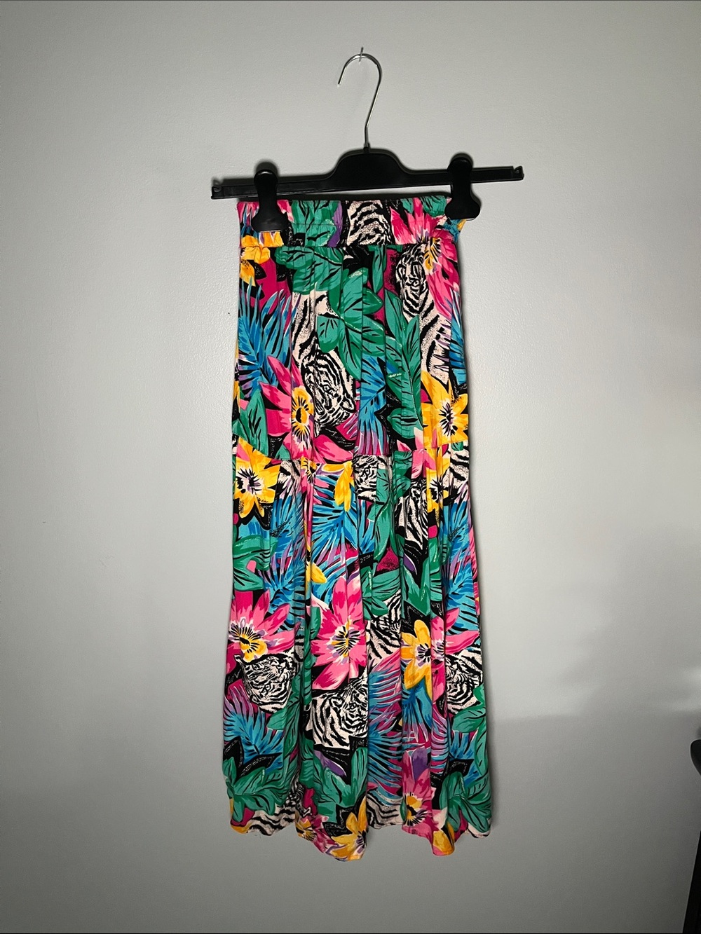 Vintage Maxi Tropical Skirt with Tiger and Floral Pattern Size small